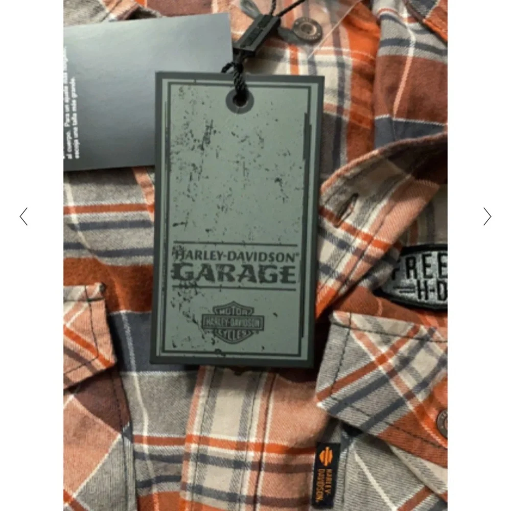 HARLEY-DAVIDSON Men’s Garage Collection Orange Plaid Slim Fit Shirt S - Picture 8 of 13